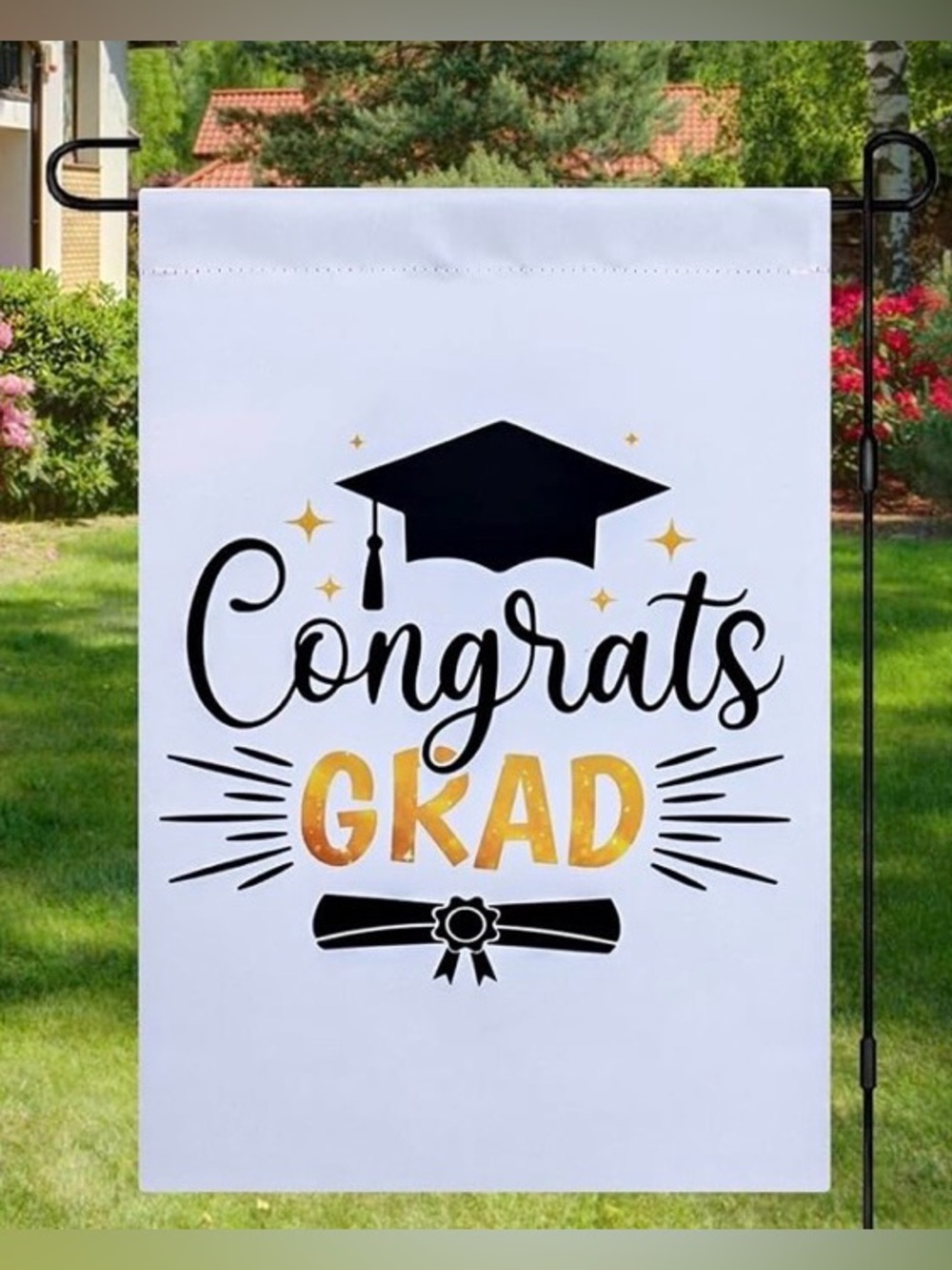 NEW White “Congrats Grad” Graduation Double Sided Garden Flag - 12”x18